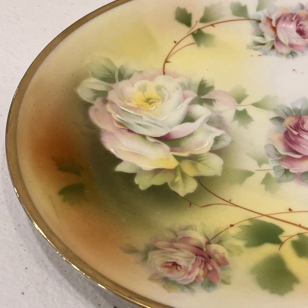Vintage Royal Rudolstadt Prussia Decorative Plate Pink Roses 8.5